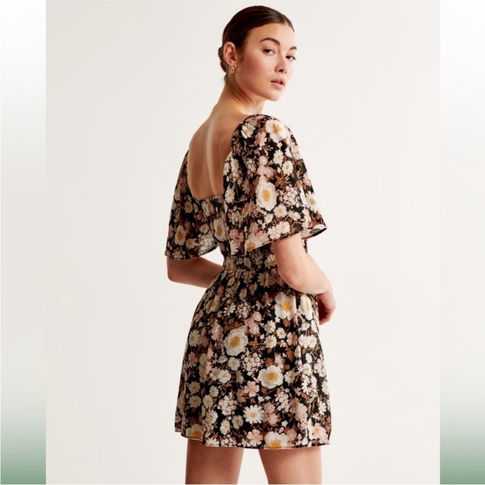 ABERCROMBIE & Fitch Angel Sleeve Smocked Waist Mini Dress Floral Size S Tall - Picture 4 of 8